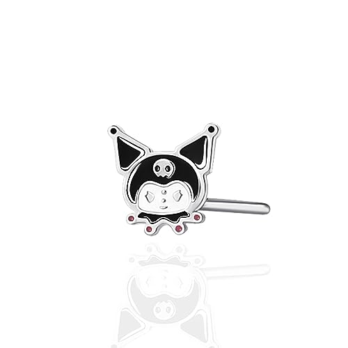 Hello Kitty Sanrio Womens Kuromi Nose Stud - 316L Stainless Steel L-Bend Nose Ring L Shaped - Officially Licensed
