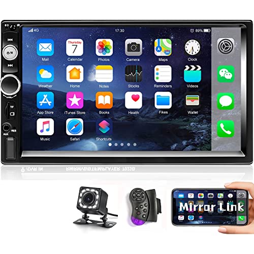 Camecho Bluetooth-Stereo-Kfz-Stereo, 2 DIN, 17,8 cm (7 Zoll) Touchscreen, MP5-Player, FM-Radio, iOS/Android, Spiegelverbindung mit Dual-USB-SD-AUX-In-Port, Rückfahrkamera und Lenkradsteuerung