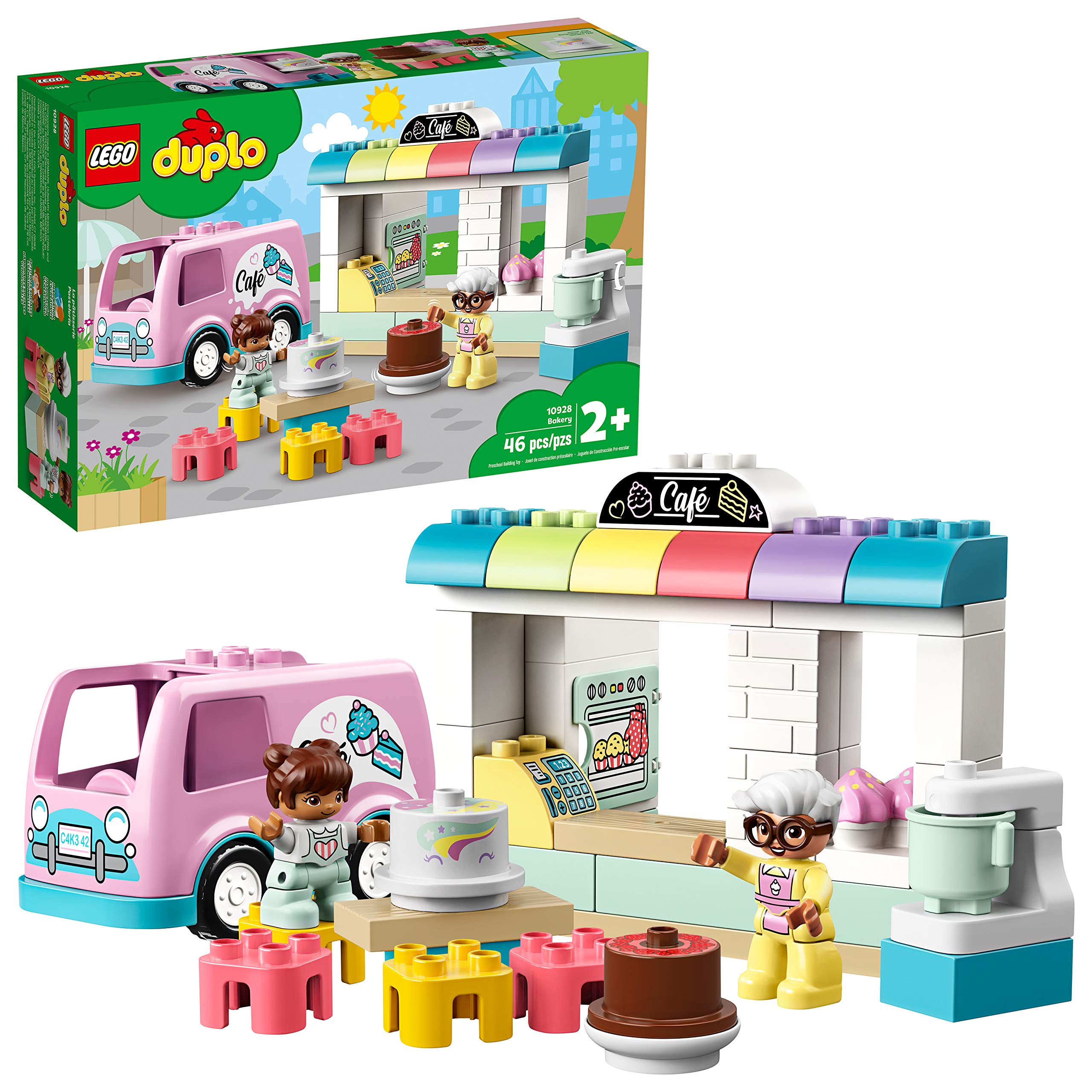 LEGO 10928 DUPLO Tortenbäckerei Spielset mit Café-Wagen, Kuchen und Cupcakes, große Bausteine für Kleinkinder ab 2 Jahren