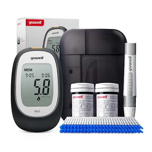 yuwell Blutzuckermessgerät Set mit Teststreifen x 50 und Lanzetten x 50, Zuckermessgerät zur Selbstkontrolle des Blutzuckers bei Diabetes, Ideal für den Heimgebrauch (Modell 660)