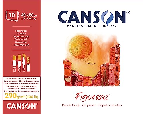 CANSON Figuren, Ölpapier, Körnung, Leinenoptik, 290 g/m², geklebte Seite, 40 x 50 cm, Weiß, 10 Blatt