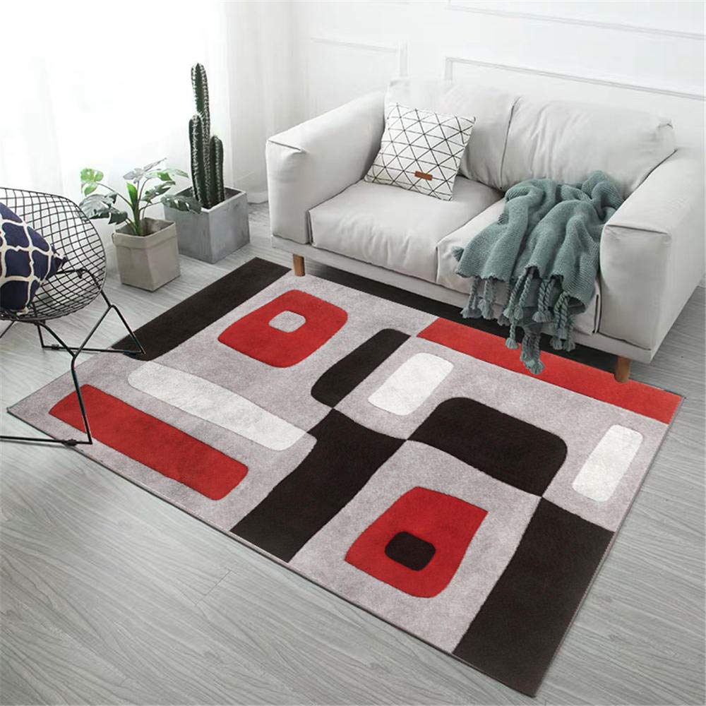 ZHAOPAI Teppich/Designer Teppich Roter schwarzer Streifenmuster Kurzhaarteppich Wohnzimmer großer Teppich Rutschfester Leichter Luxusteppich-rot_140x200cm