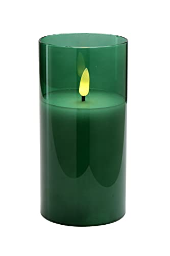 Klocke Dekorationsbedarf Edle LED Kerze im Glas - Timer - Realistisch Flackernd (Grün, Höhe: 15cm - Ø 7,5cm)