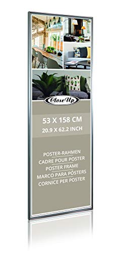 Close Up Posterrahmen, Wechselrahmen 53 x 158 cm, Silber - mit bruchfester PVC-Scheibe, Kunststoff Bilderrahmen für Langbahnposter, Türposter und Bilder