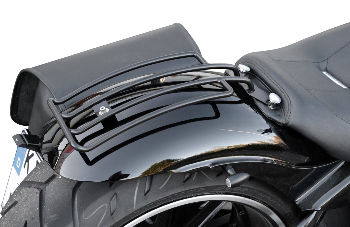 Gepäckträger schwarz passend für Harley Davidson Softail und Cruiser von Buffalo Bag.