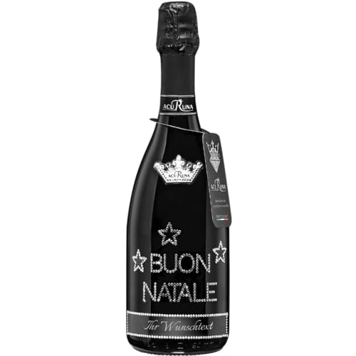 Geschenk Weihnachten personalisiert Prosecco Flasche 0,75 l mit Strass verziert Motiv: BUON NATALE Sterne