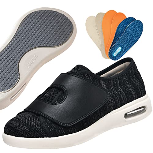 Schuhe Für Geschwollene Füße Herren mit Klettverschluss Verbandschuhe Herren Extra Weit Gesundheitsschuhe Damen Orthopädische Therapieschuhe,Blackgrey,45 EU