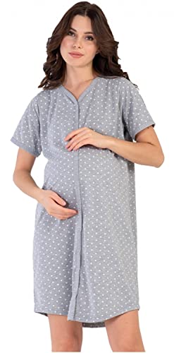 HAPPY MAMA Damen Umstands-Still-Nachthemd mit Knöpfen (Graphit Melange, 40, L)