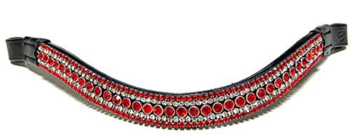 Equipride Stirnband mit glitzernden Kristallen, geschwungene Form, Rot/Transparent, Schwarzes Leder, Full (16")