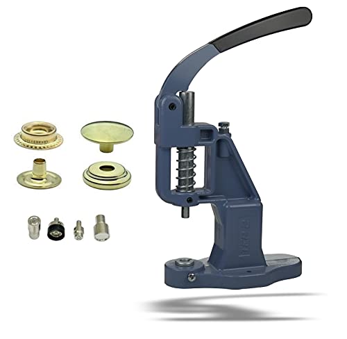 Ista Tools Set Knopfpresse mit 10mm, 12,5mm oder 15mm Druckknöpfe, in Messing, Rostfrei! (1, Set Presse mit 15mm Ring-Feder Druckknöpfe gelb)