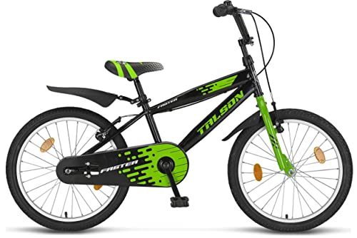Talson 20 Zoll Kinderfahrrad inkl. Reflektoren, Schutzblech und weiterem Zubehör Mädchen Jungen Fahrrad (Schwarz-Grün)