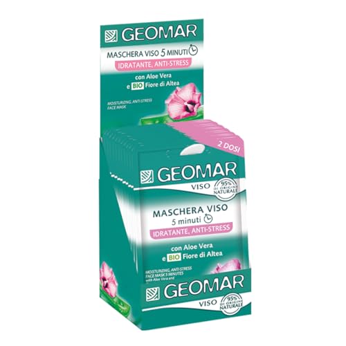 GEOMAR | Feuchtigkeitsspendende Anti-Stress Gesichtsmaske, 5 Minuten, 95% Natürlicher Herkunft, Dermatologisch Getestet, Made in Italy, 24 Packungen x 2 (je 7,5 ml)