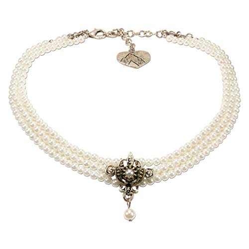 Alpenflüstern Trachten-Perlen-Kropfkette Lea Trachtenkette, eleganter Damen-Trachtenschmuck, Dirndlkette Creme-weiß DHK236