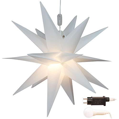 Stern Weihnachten weiß beleuchtet Ø 45 cm mit 18 Zacken zum Aufhängen außen