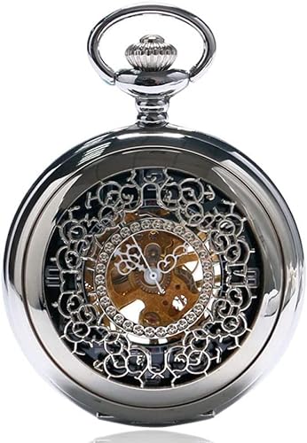 ROLTIN Vintage-Taschenuhr, geformte Taschenuhr, modisch, silberfarbener Stahl, Steampunk, mechanisch, für Herren und Damen, Halskette, Uhr, Geschenk, Vintage-Hohltaschenuhr