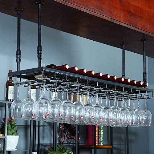 JEVHLYKW Weinglashalter aus Metall, zum Aufhängen von Weingläsern, Kelchregal, Vintage-Weinflaschenregal für Küche, Bar, Kneipe, Restaurants (schwarz, 60 x 30 cm (24 x 12 Zoll))
