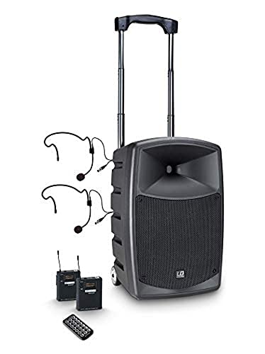 Akkubetriebener Bluetooth-Lautsprecher mit Mixer, 2 Bodypacks und 2 Headsets