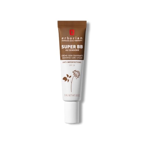 Erborian Super BB Cream mit Ginseng - Getönte Pflegecreme mit hoher Deckkraft gegen Hautunreinheiten SPF 20 - Koreanische Kosmetik - Chocolat 15 ml