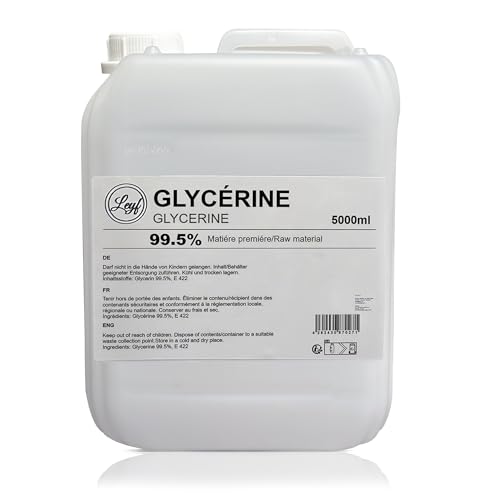 Leyf 5000 ml Glycerin E422, Perfekt für DIY, Pharmaqualität 99,5% Reinheit, Lebensmittelqualität, Raw Material VG, Rein, Vegan, Ph. Eur/USP, 5L