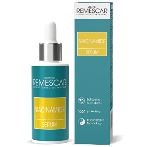 Remescar Niacinamide Serum 30 ml - 10% Niacinamid für Gesichtspflege - Reduziert Pigmentflecken und Verengt die Poren - Stärkt die Hautbarriere - für einen Ebenmäßigen Teint - Mikrobiom-Technologie