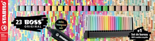 STABILO BOSS ORIGINAL Textmarker Set mit 23 Textmarkern – 8 Neon + 8 Pastellfarben + 6 Naturfarben + 1 Marker Schwarz