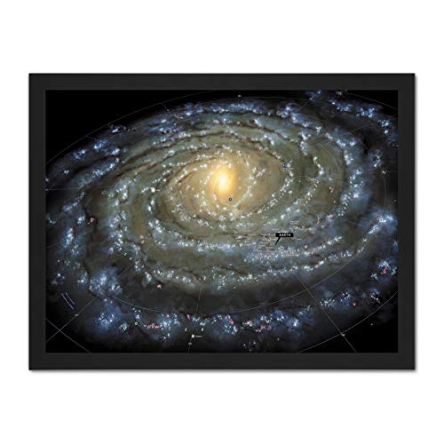 Space Map Milky Way Galaxy Spiral Stars Solar System Artwork Framed Wall Art Print 18X24 Inch Platz Karte Sterne Wand