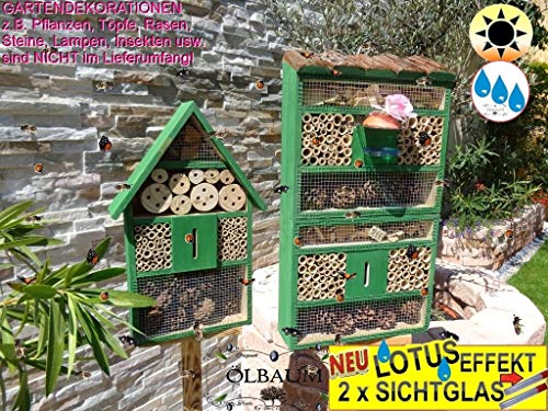 XXL-Insektenhotel +3,5M-Oberfäche 80 cm, 2 x Bienenhotel, mit Lotus, Viereckig-HOCH mit Rindendach +