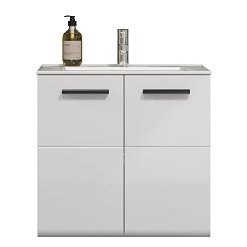 trendteam smart living - Waschbeckenunterschrank Unterschrank - Badezimmer - Riva - Aufbaumaß (BxHxT) 62 x 59 x 47 cm - Farbe Weiß Hochglanz - 211030201