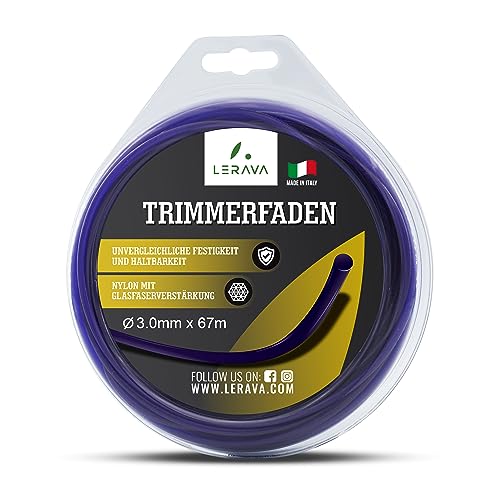 LERAVA® Trimmerfaden 3 mm – Durchmesser 3,0 mm x 67 m – Draht für Motorsense, robust und langlebig, mit Glasfaser verstärktes Nylon, 100 % Made in Italy