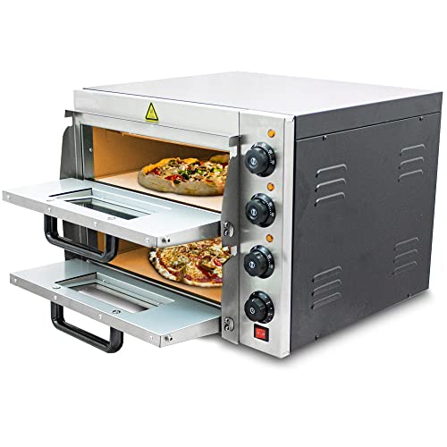 Bituxx Professioneller Doppel Pizzaofen Pizzabackofen Pizzamaker Elektrisch 3000W mit Steinplatte, Gastro Steinbackofen für Pizza, Brot und Backwaren, Leistung 3000 Watt, Temperatur bis zu 350°C
