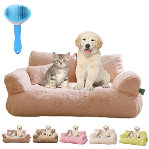 Gienslru Calming Pet Sofa, Calming Dog Bed Fluffy Plush pet Sofa, Memory Foam Removable Washable Pet Sofa, for Medium Small Dogs ＆Cats (Beige, XL)