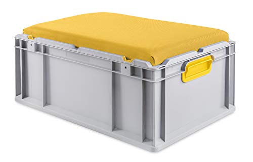 aidB Eurobox NextGen Seat Box, gelb, (600x400x265 mm), Griffe geschlossen, Sitzbox mit Stauraum und abnehmbarem Kissen, 1St.