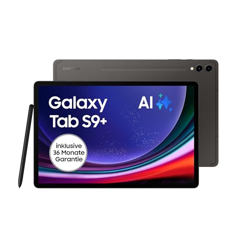 Samsung Galaxy Tab S9+ Android-Tablet, Wi-Fi, 256 GB / 12 GB RAM, MicroSD-Kartenslot, Inkl. S Pen, Simlockfrei ohne Vertrag, Graphit, Inkl. 36 Monate Herstellergarantie [Exklusiv bei Amazon]