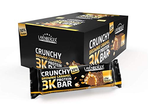Layenberger 3K Protein Bar Crunchy Brownie Caramel, Protein Riegel mit viel Eiweiß und wenig Kohlenhydraten, nur 1,5 g Zucker, (15 x 45g)