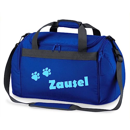 minimutz Sporttasche mit Pfoten | Personalisiert mit Namen | Sporttasche für Tierliebhaber Kinder | Hundetasche für die Tierpension | Reisetasche und Urlaubs-Tasche für Tiere (Royalblau)