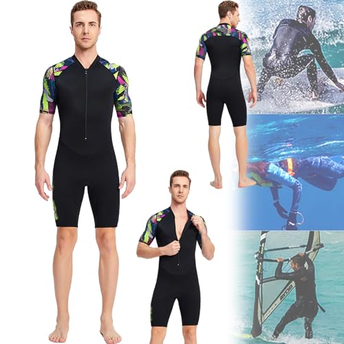 Neoprenanzug Für Männer 1.5mm Neoprenanzüge Siamese Sonnenschutz Front Zip Tauchen Badeanzug Für Schwimmen Kajak Schnorcheln, XL,Black