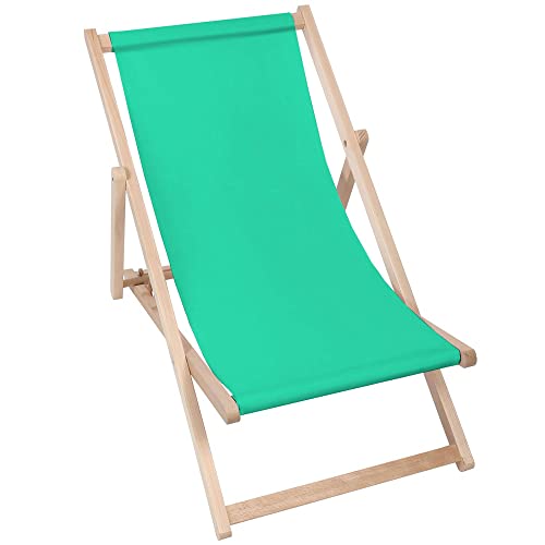 DreamRoots Liegestuhl klappbar Holz, Buchenholz bis zu 130 kg, Sonnenliege klappbar mit 3-stufiger Neigungsregulierung der Rückenlehne, Strandstuhl Holz waschbare 100% Polyester Liegestuhl Holz Basic