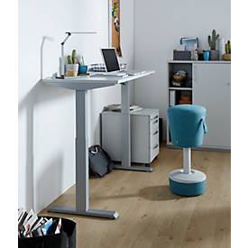 Schäfer Shop Select Home Office Schreibtisch, elektrisch höhenverstellbar, Rechteck, T-Fuß, B 1300 x T 650 x H 715-1205 mm, lichtgrau/weißaluminium