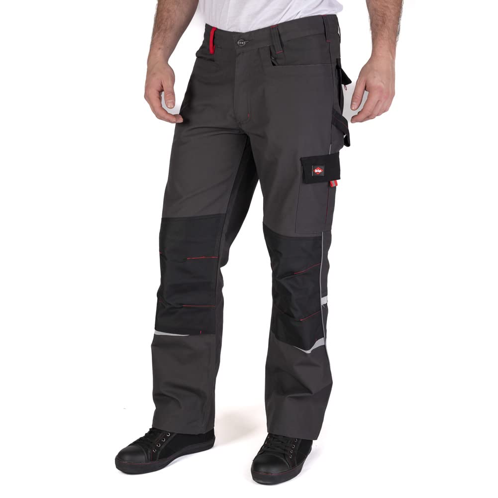 Lee Cooper Herren Kontrast Dreifach genähte Multi Tool Pocket Moderne Fracht Kneepad Taschen Arbeitssicherheit Hosen, Grau, 32" Taille Großes Bein (33" )