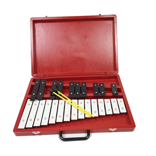 Rote Holzkiste mit 25 Tönen, Metall-Aluminium-Platte, Glockenspiel, Schlaginstrument Glockenspiel Set