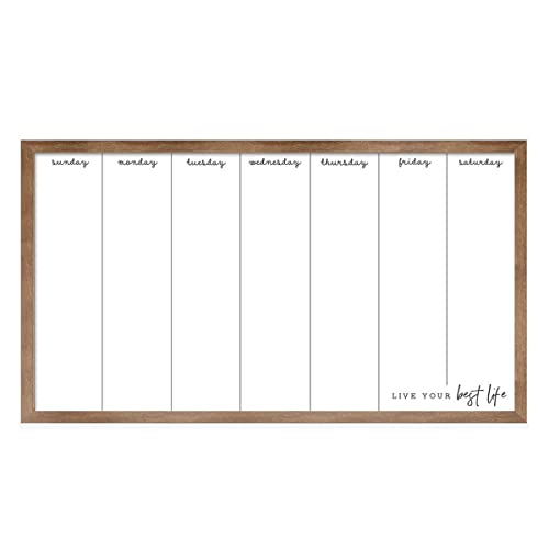 Magnetischer Whiteboard-Kalender mit Espresso-Holzkante, Wochenplaner, To-Do-Liste, elegante Schriftart "Live Your Best Life", Planungstafeln, 30,5 x 55,9 cm