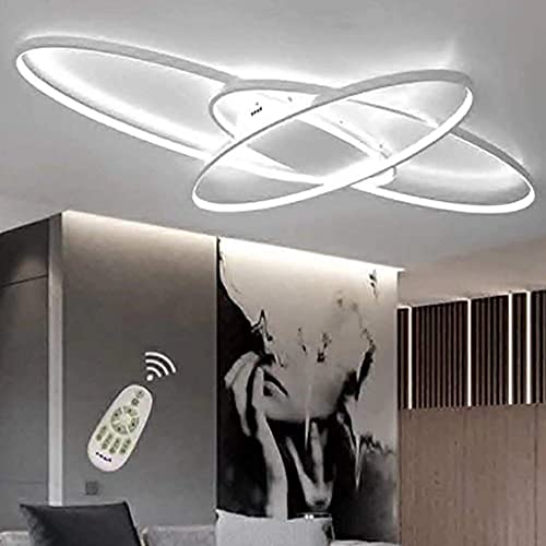 MQW Kreative LED-Lüster Designer Versprechen Dimmen Fern Oval Remote Office Korridor Deckendekoration, Personalisierte Wohnzimmerlampe, Schwarz Und Weiß, 95 cm,Weiß,130cm
