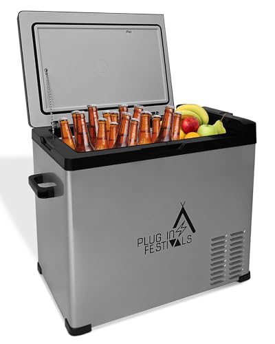 PLUG IN FESTIVALS - elektrische Kühlbox - Kompressor Gefrierbox - Kühlbox Auto - Camping Kühlschrank - Powerstation zum Kühlen - 12V 230V - 50 Liter