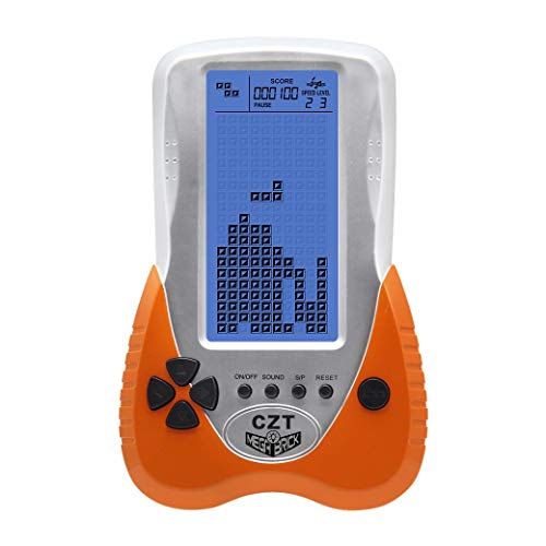 CZT Neue große Bildschirm Tetris Spielkonsole Blaue Hintergrundbeleuchtung Unterstützung Stecker Kopfhörer eingebaute 23 Spiele Freizeit Puzzle Kinder Geschenk Spielzeug (Orange)