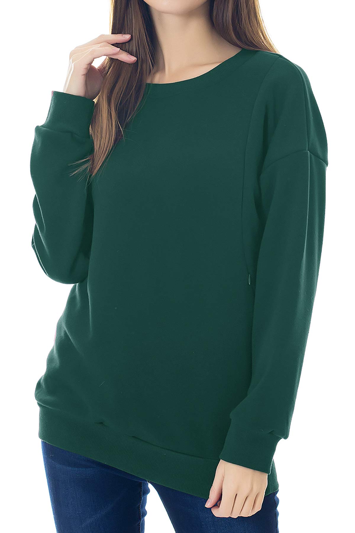Smallshow Pflege Sweatshirt Langarm T-Shirt Bluse Stillen Pullover Tops Stillshirt Emerald Green S