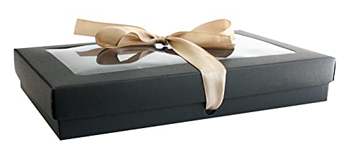 Emartbuy Geschenkboxen aus Kraftpapier, rechteckig, 21 x 12,5 x 2,5 cm, mit transparentem Deckel und Satinband, 12 Stück