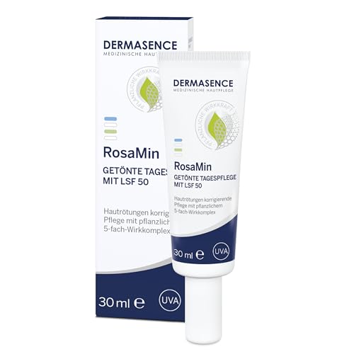 DERMASENCE RosaMin Getönte Tagespflege mit LSF 50 - Rötungen kaschierende Gesichtspflege mit LSF 50 - für zu Hautrötungen und Rosacea neigende Haut - mit pflanzlichem 5-fach-Wirkkomplex - 30 ml