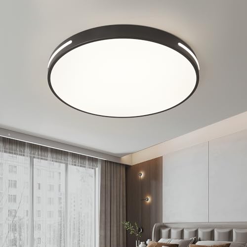 Style home 96W LED Deckenlampe Deckenleuchte dimmbar mit Fernbedienung, rund ultraflach Leuchte für Wohnzimmer Schlafzimmer Büro, Ø50*5cm (Schwarz)