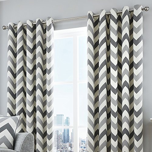 Fusion Home Furnishings Chevron Ösenvorhang, Baumwolle, grau, Curtains: 66" Width x 54" Drop (168 x 137cm)
