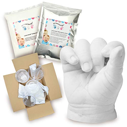 Lucky Hands® 3D Baby Abformset mit Zubehör | Komplettset | 7-48 Monate | Handabdruck, Gipsabdruck | Weihnachtsgeschenke für Mama, Papa, Oma, Opa (4-6 Modelle)